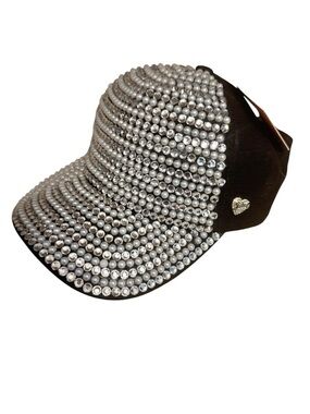 NWT Juicy Couture Embellished Rhinestone Pearl Visor Cap - Black